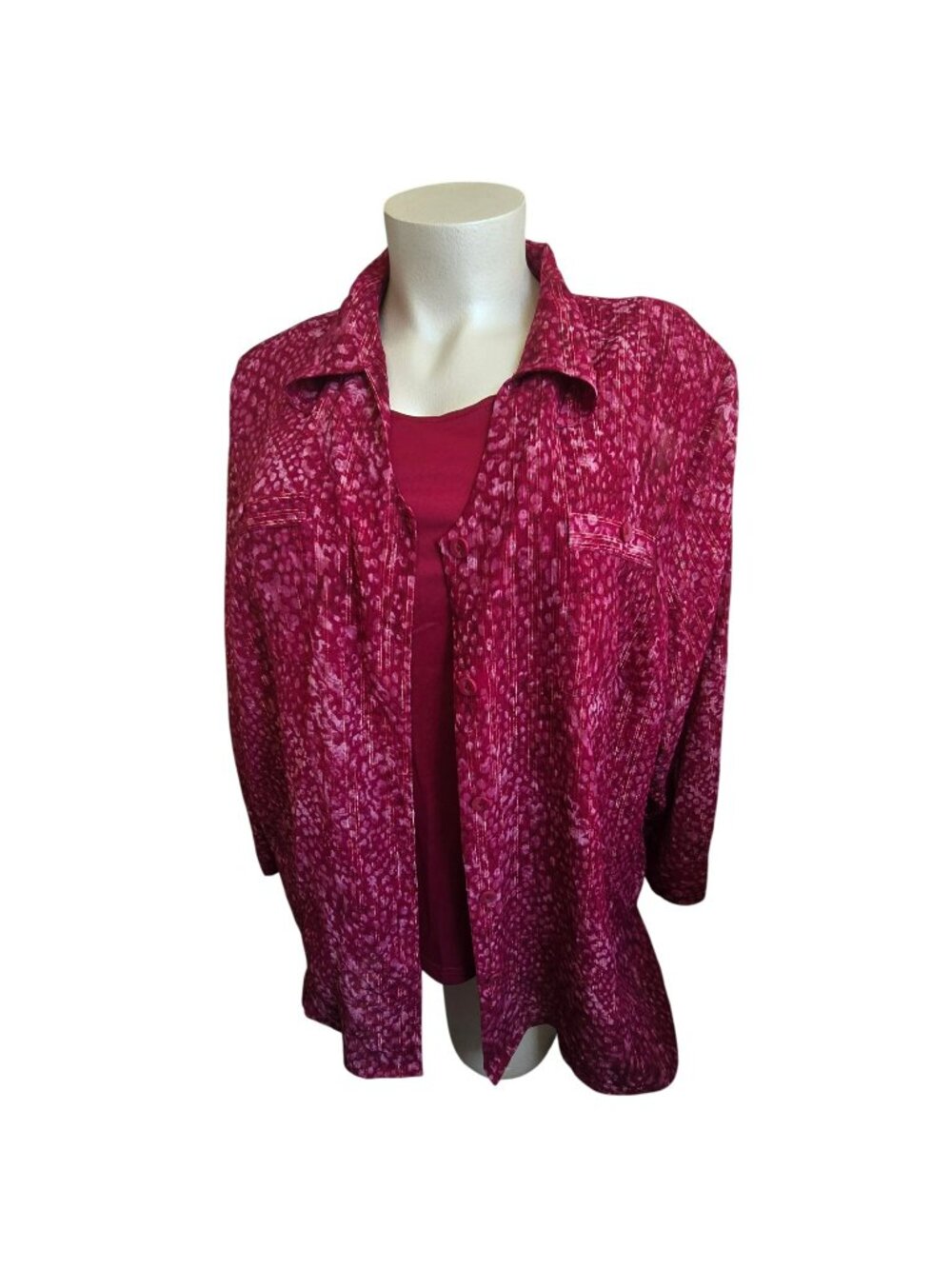 Maggie Barnes Womens 3X Burgundy Gold Sheer Blouse and Tank Top JJ4301